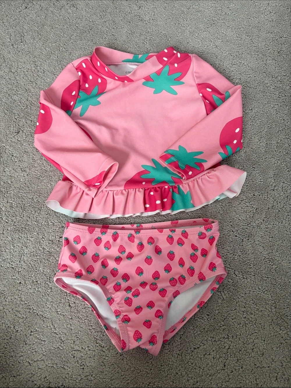 Carter's Pink Strawberry Ruffle Long-Sleeve Rashguard Set